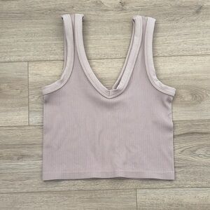 Women's Ribbed V-Neck Tank Top - Tan